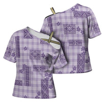 Hawaiian Quilt Tapa On Lilac Palaka Motifs Cross Shoulder Shirt LT7 - Polynesian Pride