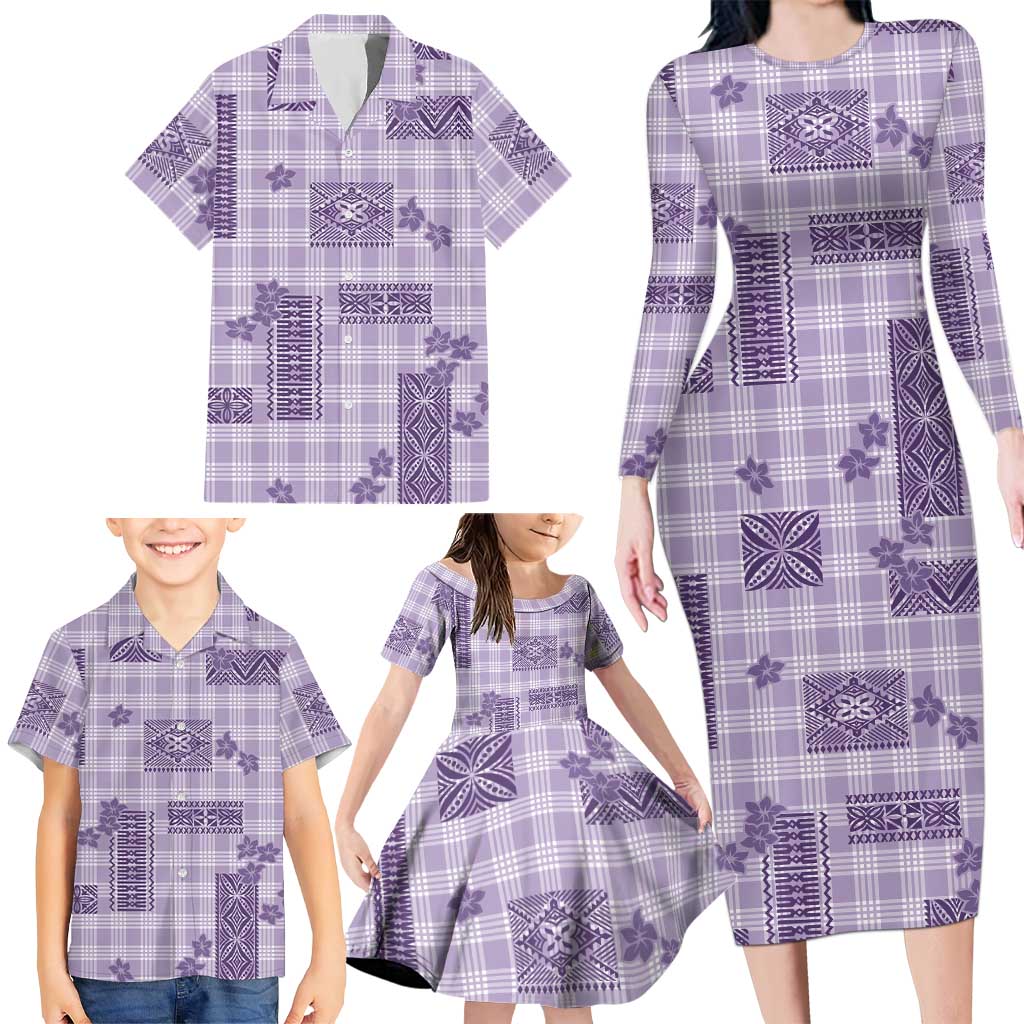 Hawaiian Quilt Tapa On Lilac Palaka Motifs Family Matching Long Sleeve Bodycon Dress and Hawaiian Shirt LT7 - Polynesian Pride