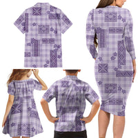 Hawaiian Quilt Tapa On Lilac Palaka Motifs Family Matching Long Sleeve Bodycon Dress and Hawaiian Shirt LT7 - Polynesian Pride
