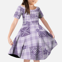 Hawaiian Quilt Tapa On Lilac Palaka Motifs Family Matching Mermaid Dress and Hawaiian Shirt LT7 Daughter's Dress Lilac - Polynesian Pride