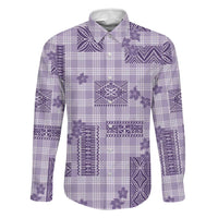Hawaiian Quilt Tapa On Lilac Palaka Motifs Family Matching Mermaid Dress and Hawaiian Shirt LT7 Dad's Shirt - Long Sleeve Lilac - Polynesian Pride