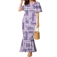 Hawaiian Quilt Tapa On Lilac Palaka Motifs Family Matching Mermaid Dress and Hawaiian Shirt LT7 Mom's Dress Lilac - Polynesian Pride