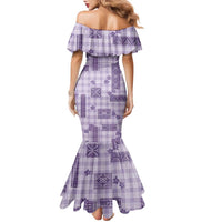 Hawaiian Quilt Tapa On Lilac Palaka Motifs Family Matching Mermaid Dress and Hawaiian Shirt LT7 - Polynesian Pride