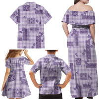 Hawaiian Quilt Tapa On Lilac Palaka Motifs Family Matching Off Shoulder Maxi Dress and Hawaiian Shirt LT7 - Polynesian Pride