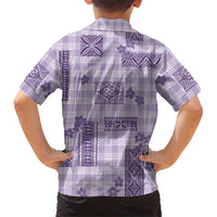 Hawaiian Quilt Tapa On Lilac Palaka Motifs Family Matching Off Shoulder Short Dress and Hawaiian Shirt LT7 - Polynesian Pride