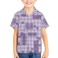 Hawaiian Quilt Tapa On Lilac Palaka Motifs Family Matching Off Shoulder Short Dress and Hawaiian Shirt LT7 Son's Shirt Lilac - Polynesian Pride