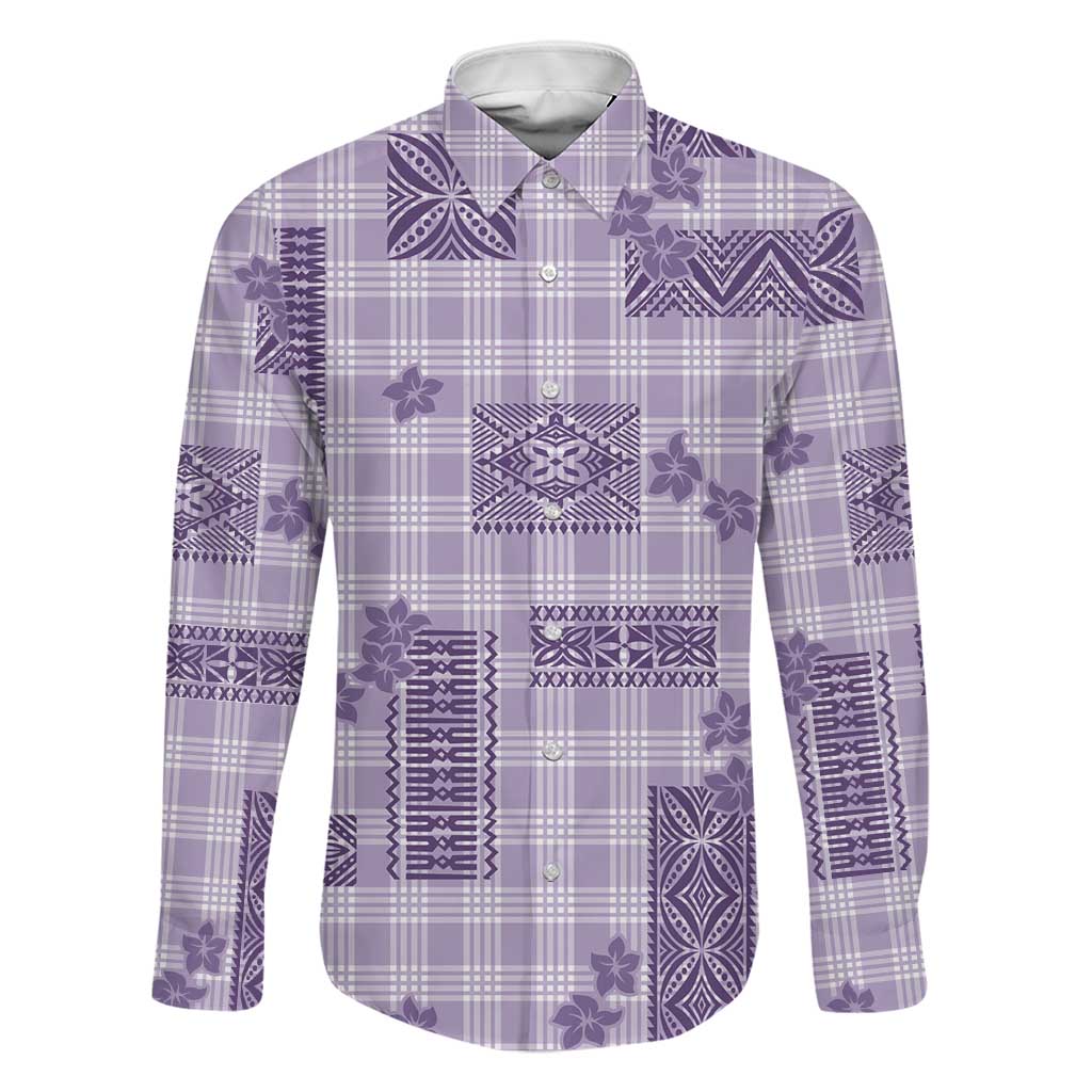 Hawaiian Quilt Tapa On Lilac Palaka Motifs Family Matching Puletasi and Hawaiian Shirt