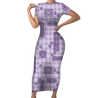 Hawaiian Quilt Tapa On Lilac Palaka Motifs Family Matching Short Sleeve Bodycon Dress and Hawaiian Shirt LT7 Mom's Dress Lilac - Polynesian Pride