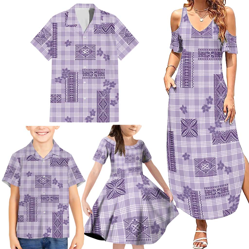 Hawaiian Quilt Tapa On Lilac Palaka Motifs Family Matching Summer Maxi Dress and Hawaiian Shirt LT7 - Polynesian Pride
