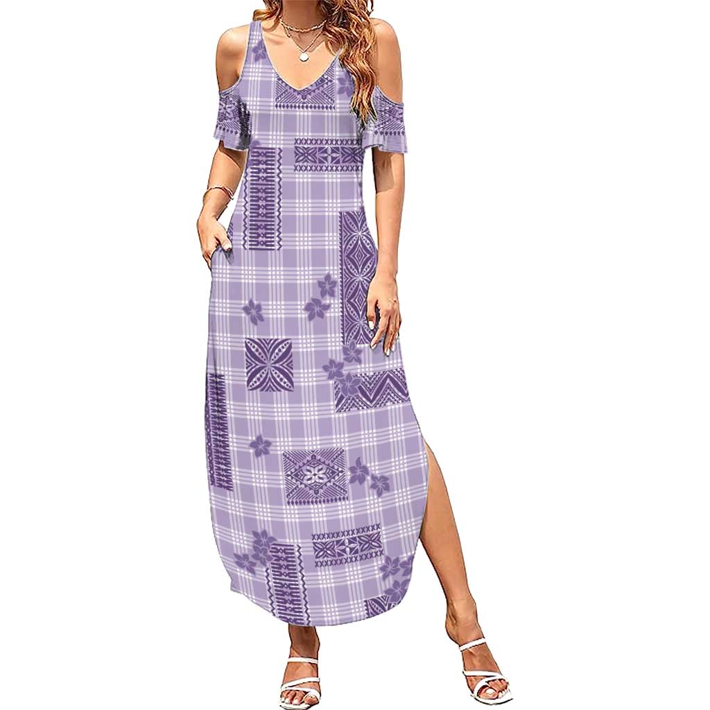 Hawaiian Quilt Tapa On Lilac Palaka Motifs Family Matching Summer Maxi Dress and Hawaiian Shirt LT7 Mom's Dress Lilac - Polynesian Pride
