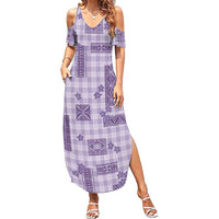 Hawaiian Quilt Tapa On Lilac Palaka Motifs Family Matching Summer Maxi Dress and Hawaiian Shirt LT7 Mom's Dress Lilac - Polynesian Pride