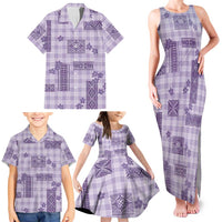 Hawaiian Quilt Tapa On Lilac Palaka Motifs Family Matching Tank Maxi Dress and Hawaiian Shirt LT7 - Polynesian Pride