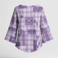 Hawaiian Quilt Tapa On Lilac Palaka Motifs Kimono Sleeve Blouse