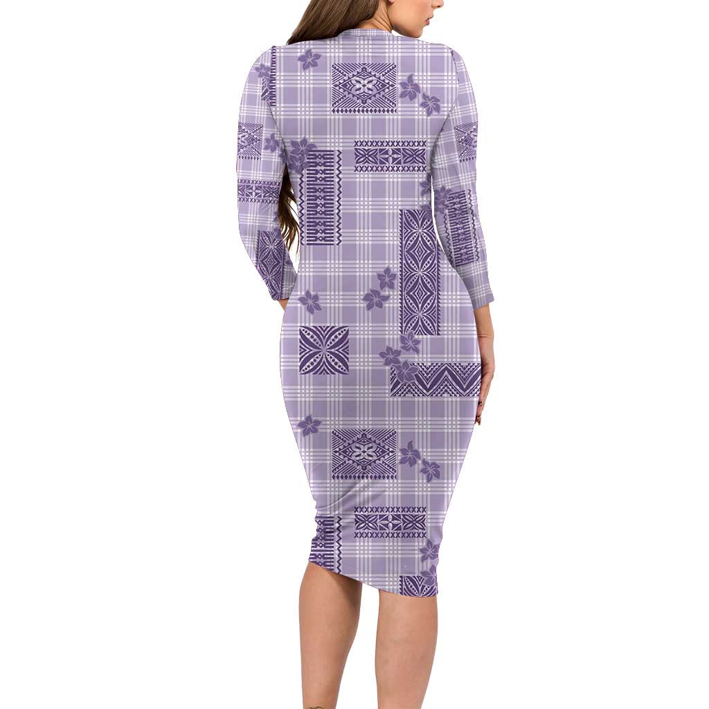 Hawaiian Quilt Tapa On Lilac Palaka Motifs Long Sleeve Bodycon Dress LT7 - Polynesian Pride