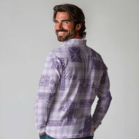 Hawaiian Quilt Tapa On Lilac Palaka Motifs Long Sleeve Polo Shirt