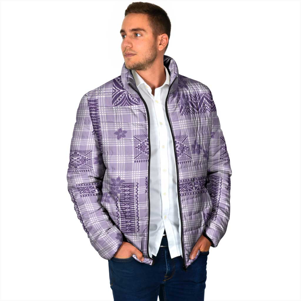 Hawaiian Quilt Tapa On Lilac Palaka Motifs Padded Jacket