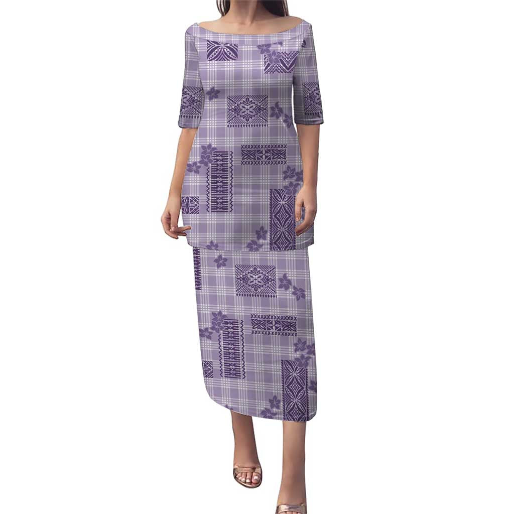 Hawaiian Quilt Tapa On Lilac Palaka Motifs Puletasi