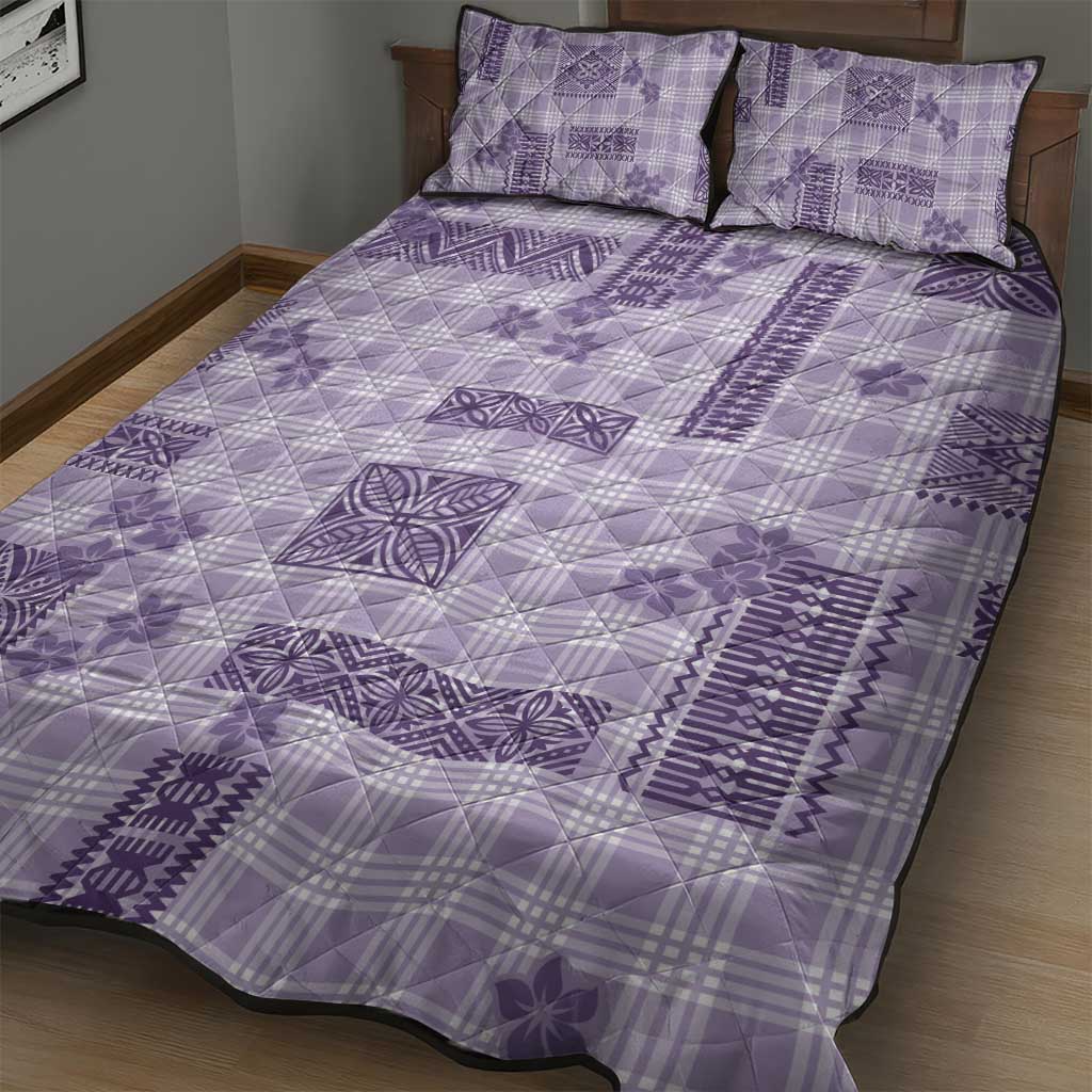 Hawaiian Quilt Tapa On Lilac Palaka Motifs Quilt Bed Set