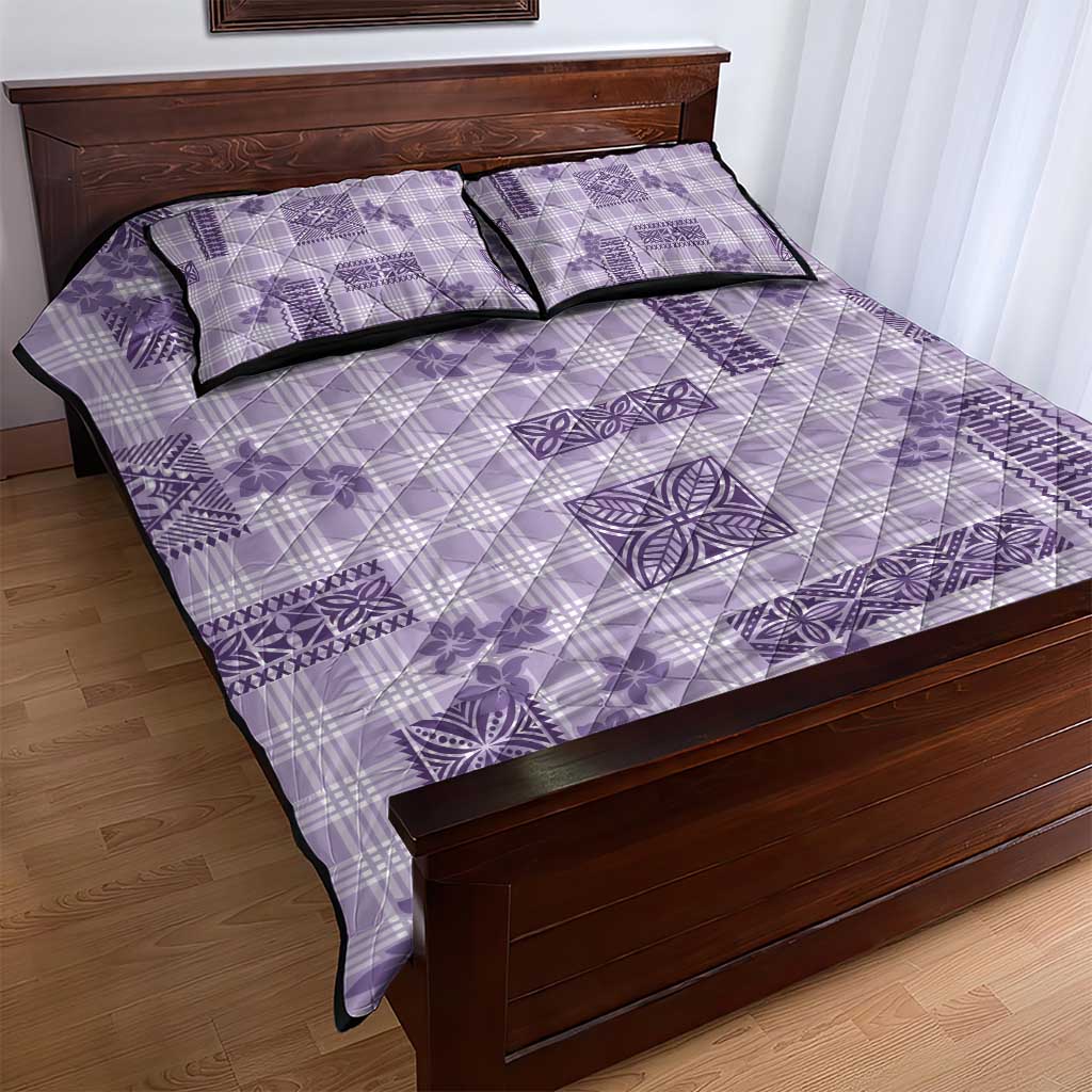 Hawaiian Quilt Tapa On Lilac Palaka Motifs Quilt Bed Set