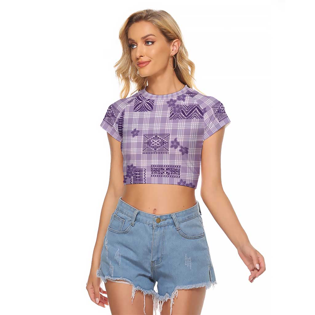 Hawaiian Quilt Tapa On Lilac Palaka Motifs Raglan Cropped T Shirt