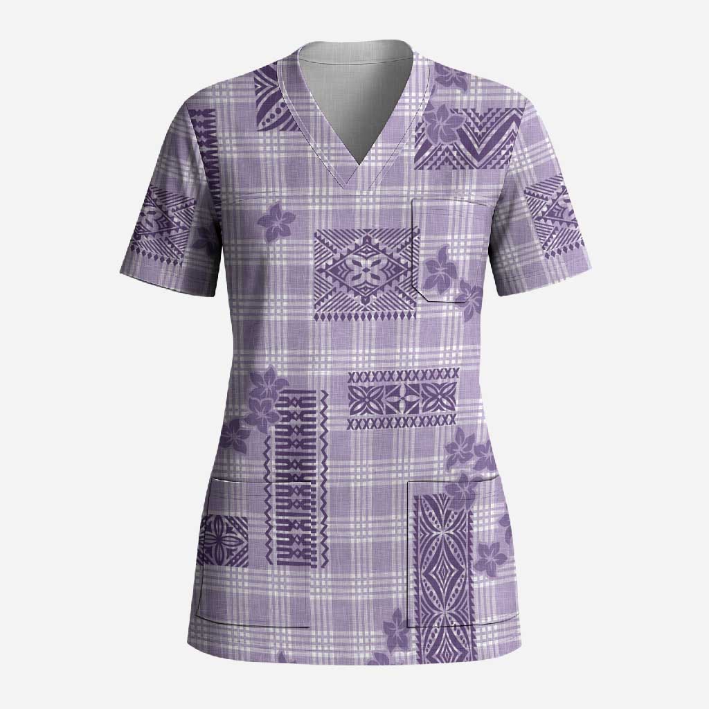 Hawaiian Quilt Tapa On Lilac Palaka Motifs Scrub Top LT7 Adult Lilac - Polynesian Pride