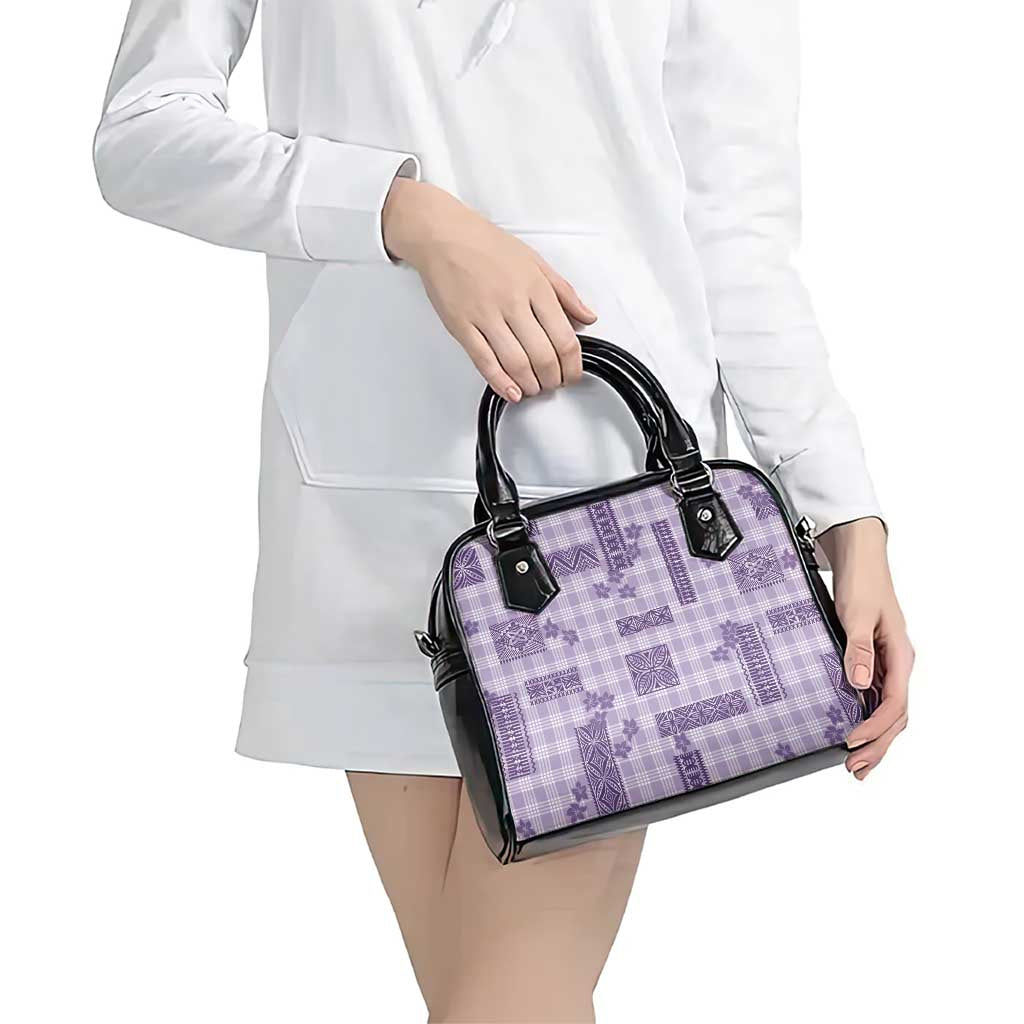 Hawaiian Quilt Tapa On Lilac Palaka Motifs Shoulder Handbag