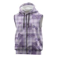 Hawaiian Quilt Tapa On Lilac Palaka Motifs Sleeveless Zip Hoodie LT7 Lilac - Polynesian Pride