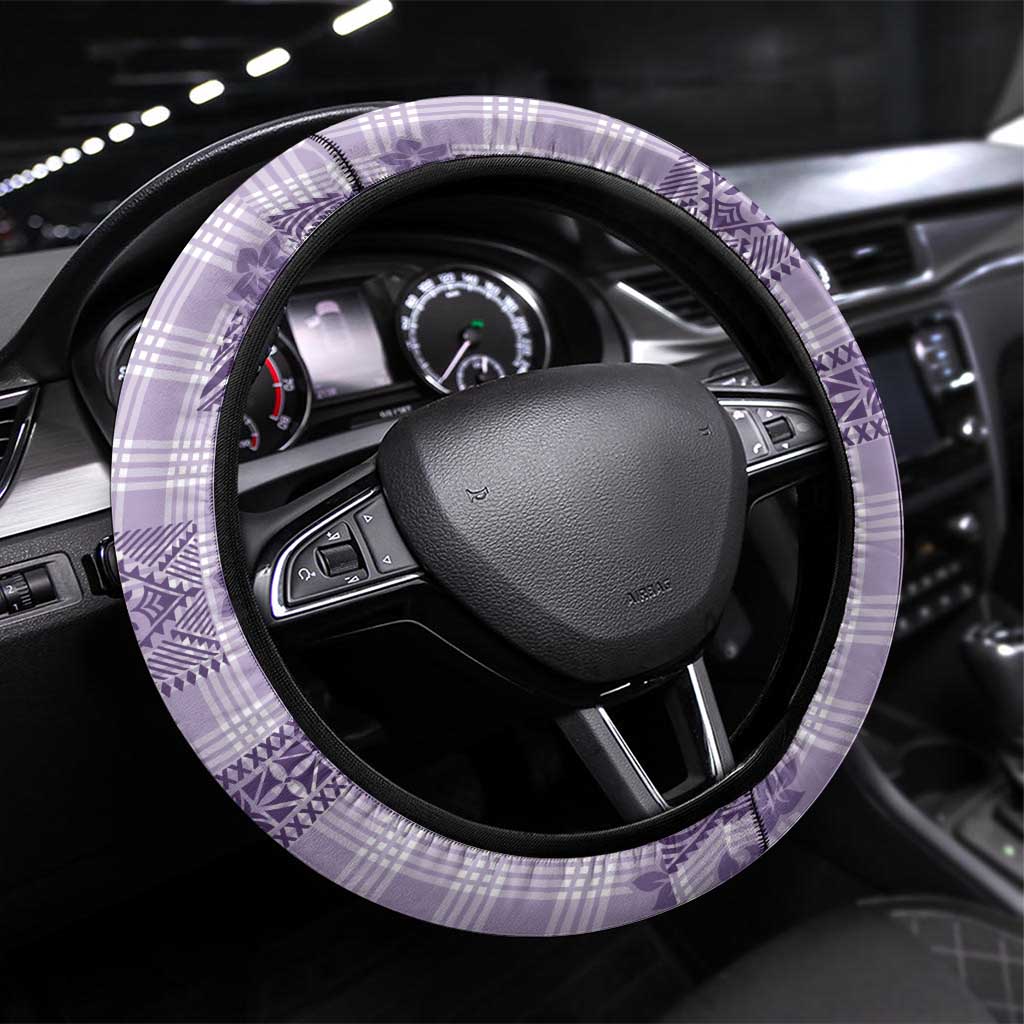 Hawaiian Quilt Tapa On Lilac Palaka Motifs Steering Wheel Cover LT7 Universal Fit Lilac - Polynesian Pride