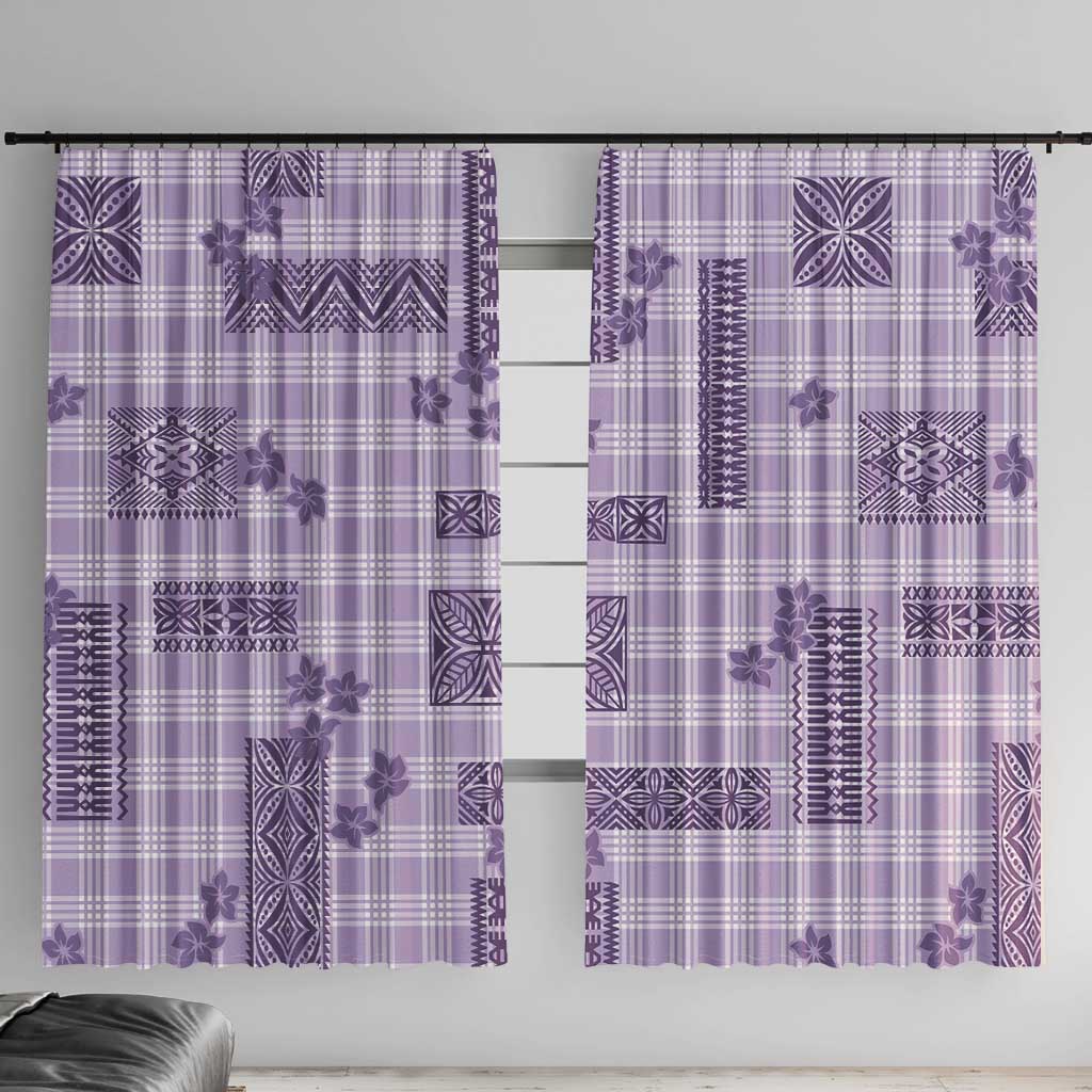 Hawaiian Quilt Tapa On Lilac Palaka Motifs Window Curtain