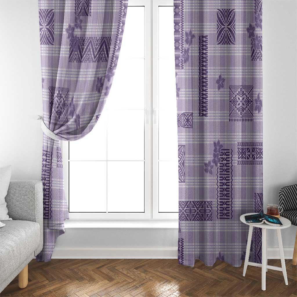 Hawaiian Quilt Tapa On Lilac Palaka Motifs Window Curtain