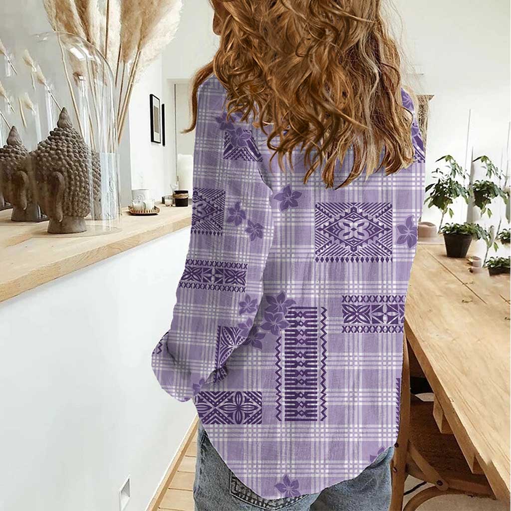 Hawaiian Quilt Tapa On Lilac Palaka Motifs Women Casual Shirt LT7 - Polynesian Pride