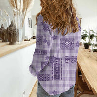 Hawaiian Quilt Tapa On Lilac Palaka Motifs Women Casual Shirt LT7 - Polynesian Pride