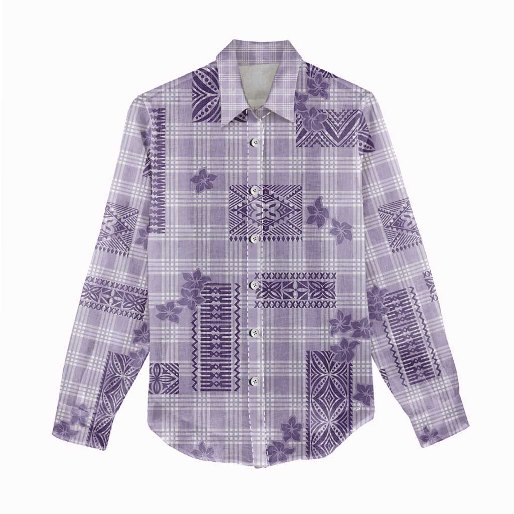 Hawaiian Quilt Tapa On Lilac Palaka Motifs Women Casual Shirt LT7 - Polynesian Pride