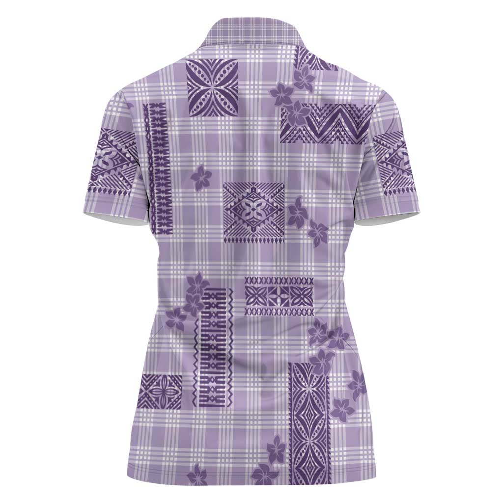 Hawaiian Quilt Tapa On Lilac Palaka Motifs Women Polo Shirt
