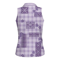Hawaiian Quilt Tapa On Lilac Palaka Motifs Women Sleeveless Polo Shirt LT7 - Polynesian Pride