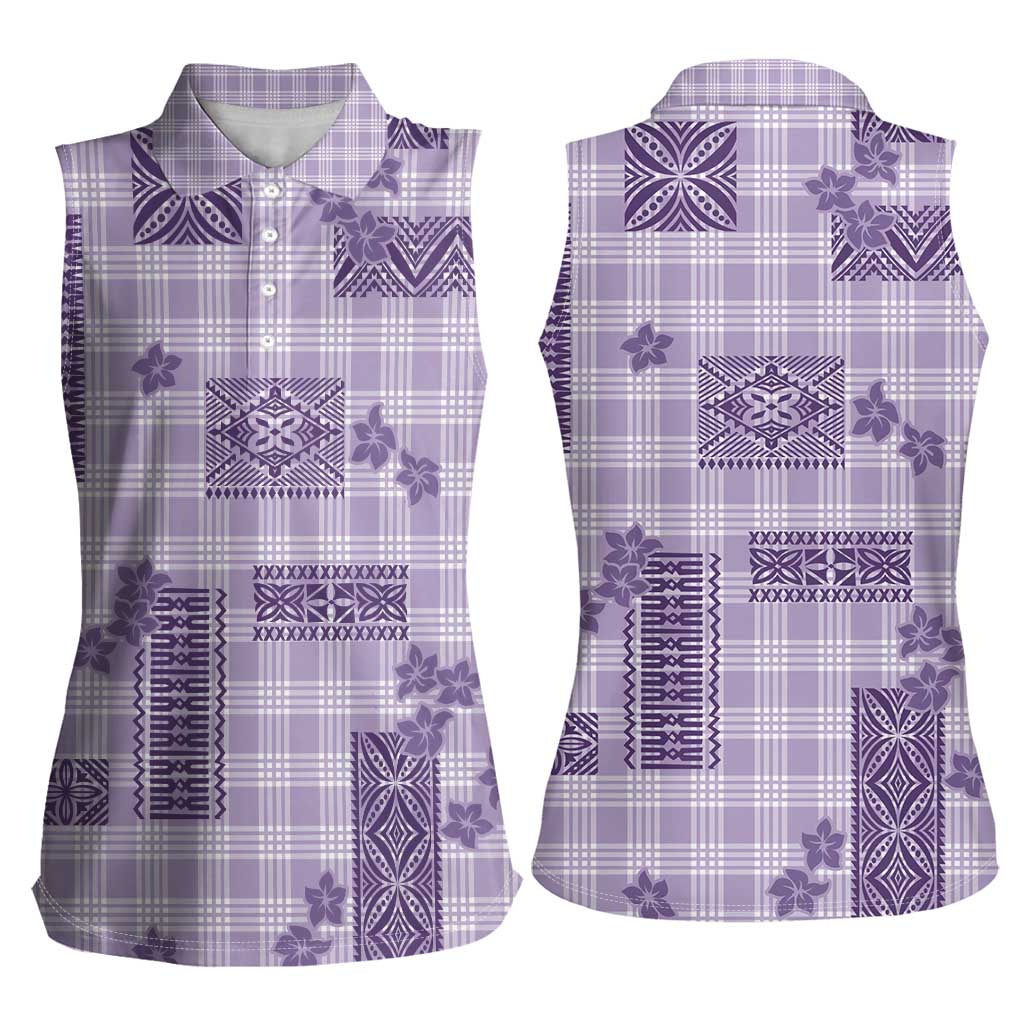 Hawaiian Quilt Tapa On Lilac Palaka Motifs Women Sleeveless Polo Shirt LT7 - Polynesian Pride