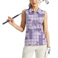 Hawaiian Quilt Tapa On Lilac Palaka Motifs Women Sleeveless Polo Shirt LT7 - Polynesian Pride
