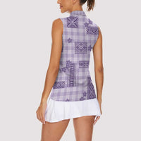 Hawaiian Quilt Tapa On Lilac Palaka Motifs Women Sleeveless Polo Shirt LT7 - Polynesian Pride