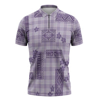 Hawaiian Quilt Tapa On Lilac Palaka Motifs Zipper Polo Shirt LT7 Lilac - Polynesian Pride