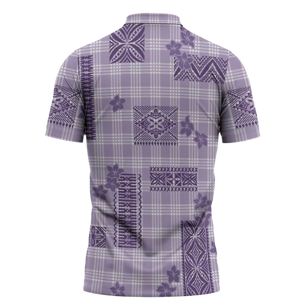 Hawaiian Quilt Tapa On Lilac Palaka Motifs Zipper Polo Shirt LT7 - Polynesian Pride