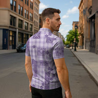 Hawaiian Quilt Tapa On Lilac Palaka Motifs Zipper Polo Shirt LT7 - Polynesian Pride