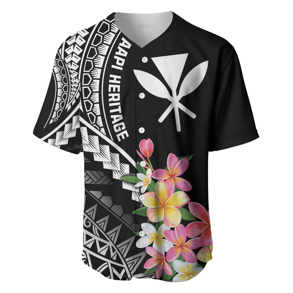 AAPI Heritage Month Baseball Jersey Kanaka Hawaii Plumeria LT7 Black - Polynesian Pride