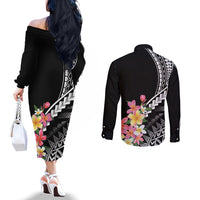 AAPI Heritage Month Couples Matching Off The Shoulder Long Sleeve Dress and Long Sleeve Button Shirt Kanaka Hawaii Plumeria LT7 - Polynesian Pride