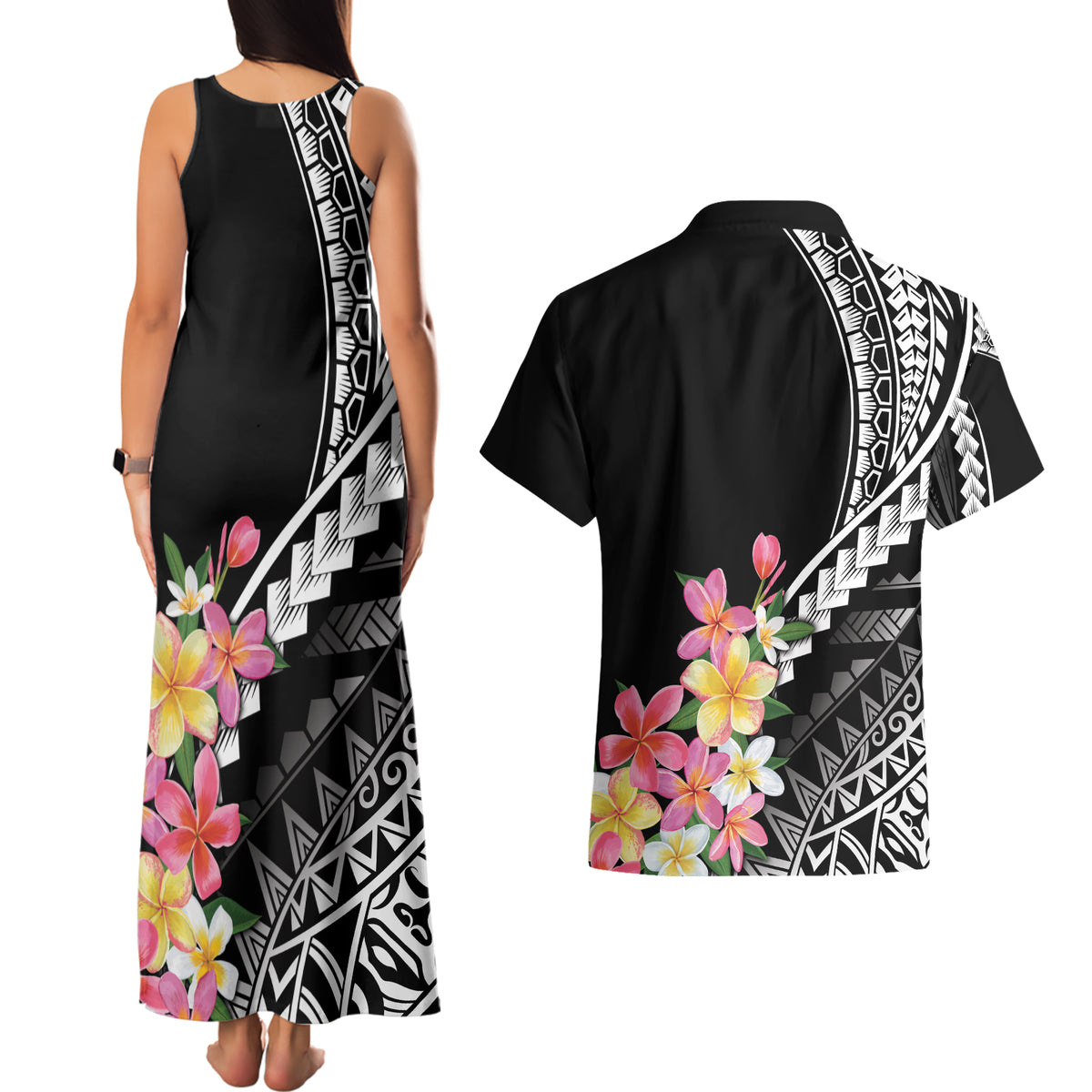 AAPI Heritage Month Couples Matching Tank Maxi Dress and Hawaiian Shirt Kanaka Hawaii Plumeria LT7 - Polynesian Pride