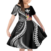 AAPI Heritage Month Family Matching Summer Maxi Dress and Hawaiian Shirt Kanaka Hawaii Plumeria LT7 Daughter's Dress Black - Polynesian Pride