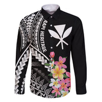 AAPI Heritage Month Family Matching Summer Maxi Dress and Hawaiian Shirt Kanaka Hawaii Plumeria LT7 Dad's Shirt - Long Sleeve Black - Polynesian Pride