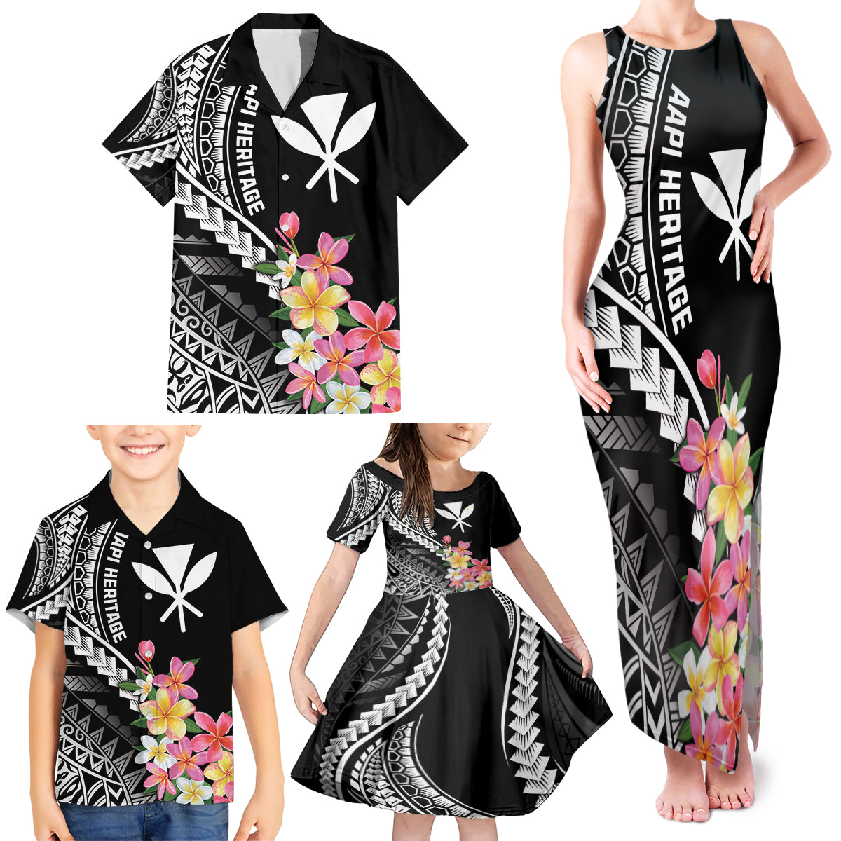 AAPI Heritage Month Family Matching Tank Maxi Dress and Hawaiian Shirt Kanaka Hawaii Plumeria LT7 - Polynesian Pride