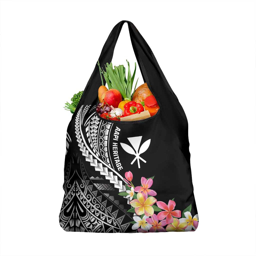 AAPI Heritage Month Grocery Bag Kanaka Hawaii Plumeria LT7 1-pack One Size Black - Polynesian Pride