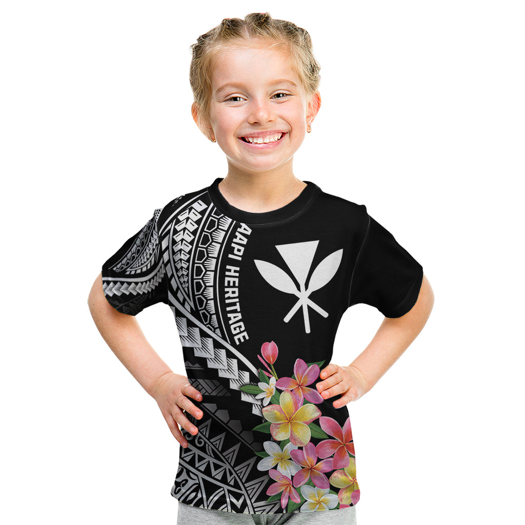 AAPI Heritage Month Kid T Shirt Kanaka Hawaii Plumeria LT7 Black - Polynesian Pride