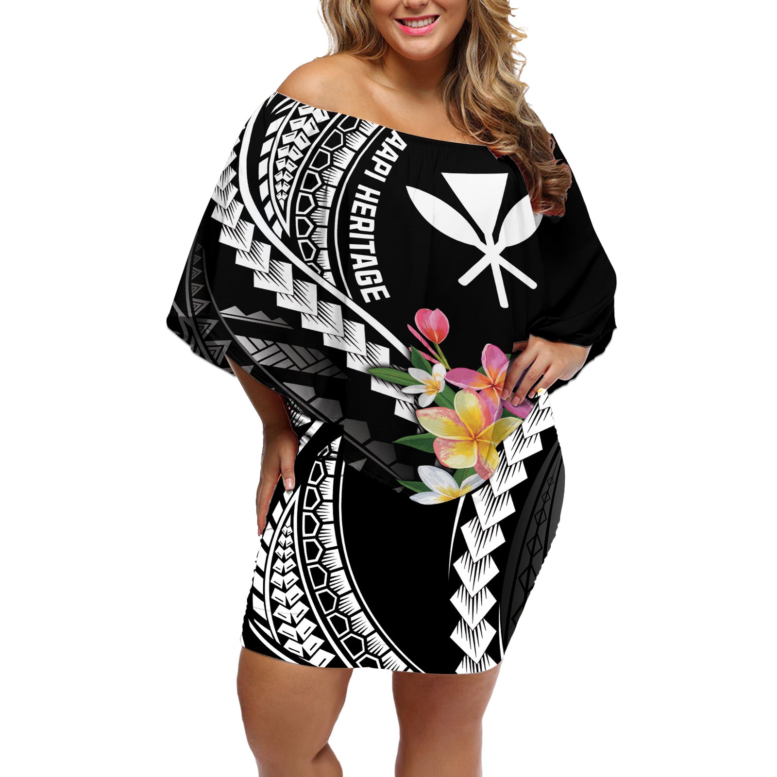 AAPI Heritage Month Off Shoulder Short Dress Kanaka Hawaii Plumeria